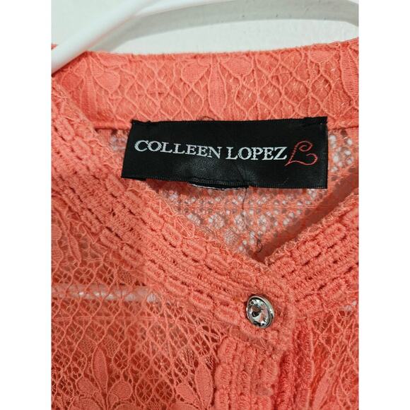 Coral Orange Lace Crochet Cover-up Kimono Tie Waist Button Front Long Sleeve XL - Picture 8 of 10